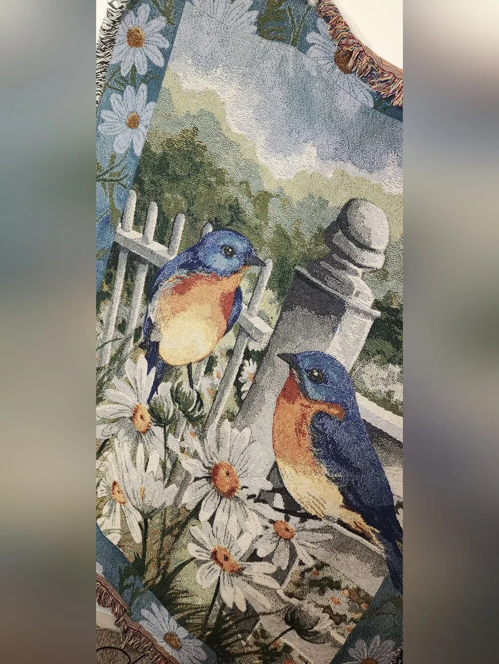 Blue and Orange Songbird Tapestry Wall Art Or Throw Blanket 4x5.